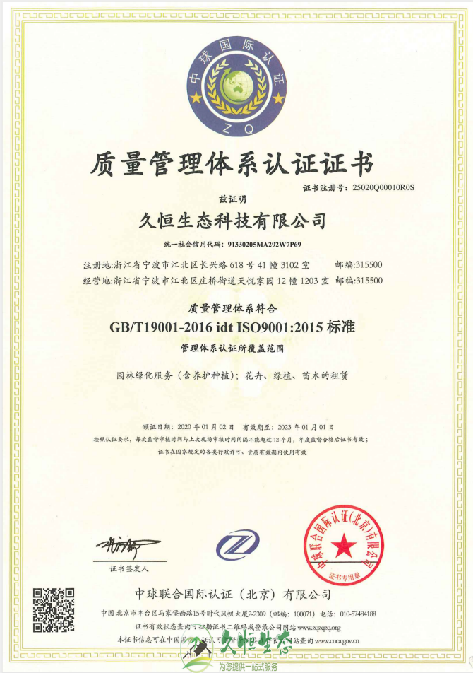 淳安质量管理体系ISO9001证书