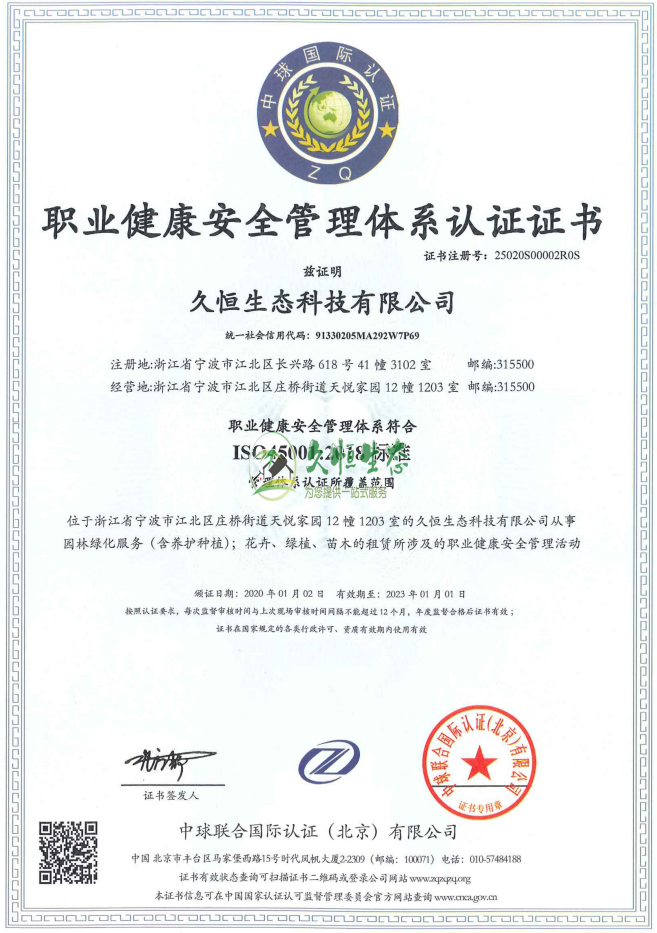 淳安职业健康安全管理体系ISO45001证书